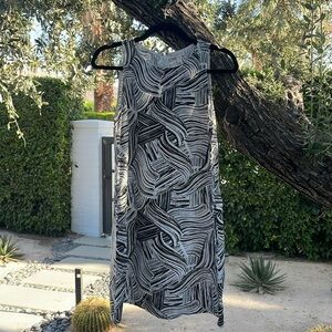 Garnet Hill Women’s Linen Dress Size 2 Black White Sleeveless Pockets